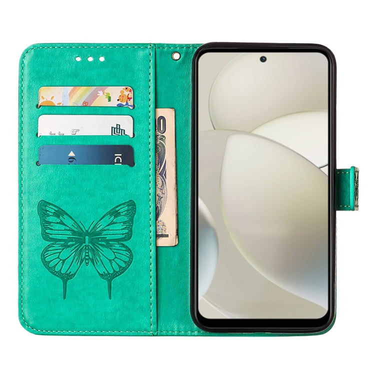 For Motorola Moto G Power 5G 2024 Embossed Butterfly Leather Phone Case(Green) - Motorola Cases by PMC Jewellery | Online Shopping South Africa | PMC Jewellery | Buy Now Pay Later Mobicred