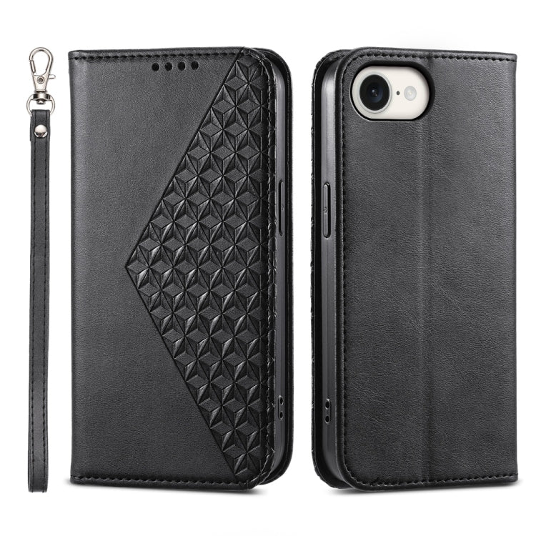 For iPhone 16e Cubic Grid Calf Texture Magnetic Leather Phone Case(Black) - iPhone 16e Cases by PMC TechLife | Online Shopping South Africa | PMC TechLife | Buy Now Pay Later Mobicred