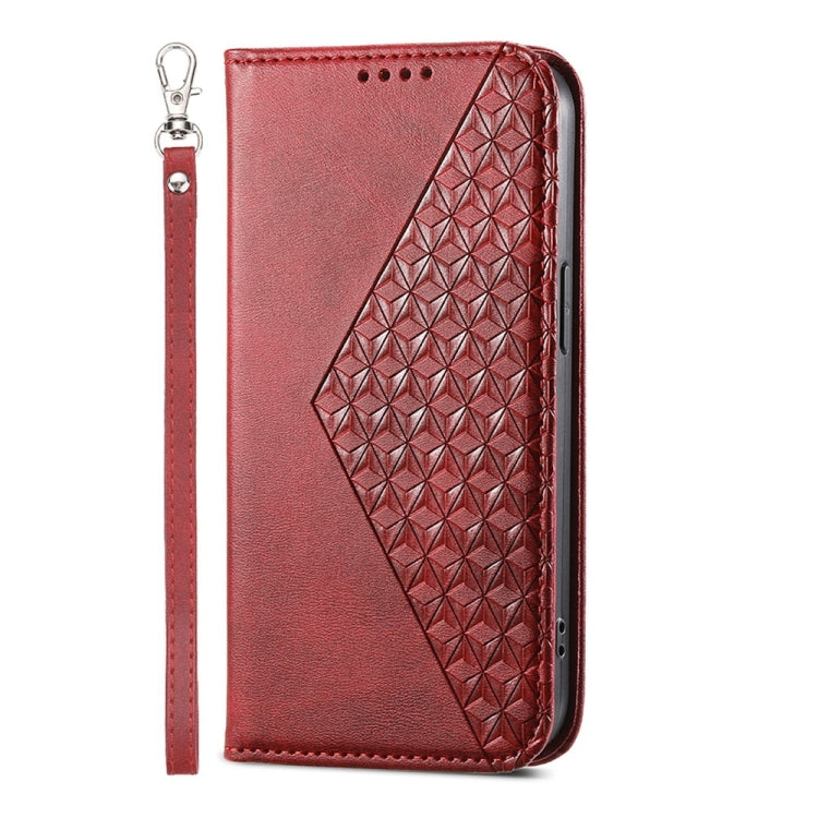 For iPhone 16e Cubic Grid Calf Texture Magnetic Leather Phone Case(Red) - iPhone 16e Cases by PMC TechLife | Online Shopping South Africa | PMC TechLife | Buy Now Pay Later Mobicred