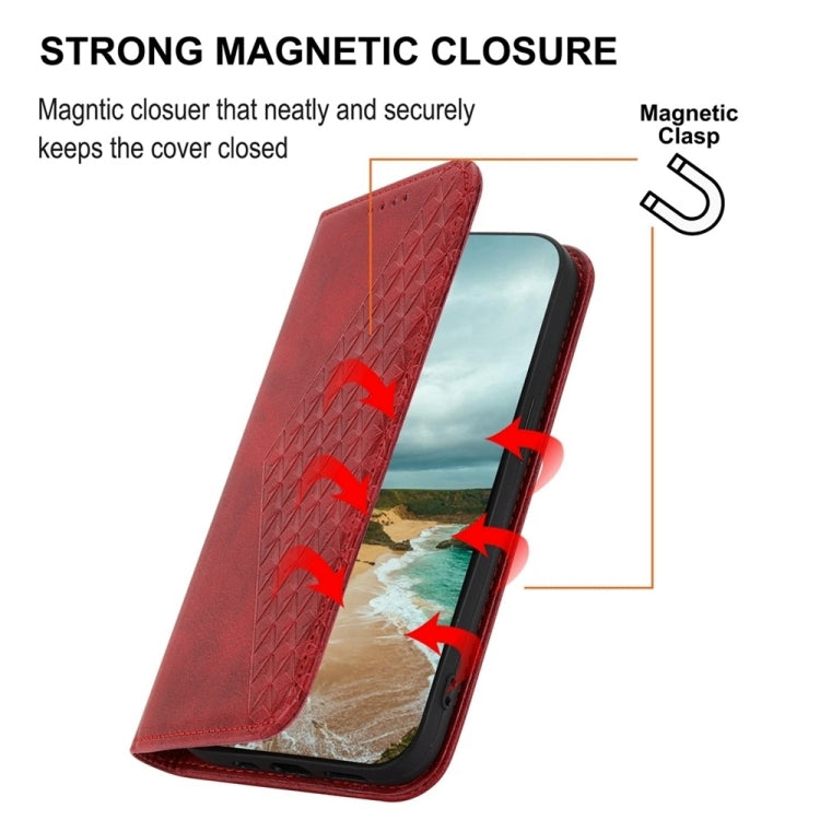 For iPhone 16e Cubic Grid Calf Texture Magnetic Leather Phone Case(Red) - iPhone 16e Cases by PMC TechLife | Online Shopping South Africa | PMC TechLife | Buy Now Pay Later Mobicred