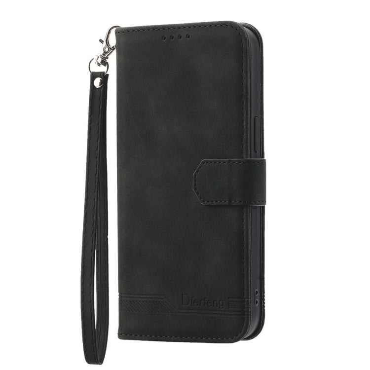 For iPhone 16e Dierfeng Dream Line TPU + PU Leather Phone Case(Black) - iPhone 16e Cases by PMC TechLife | Online Shopping South Africa | PMC TechLife | Buy Now Pay Later Mobicred