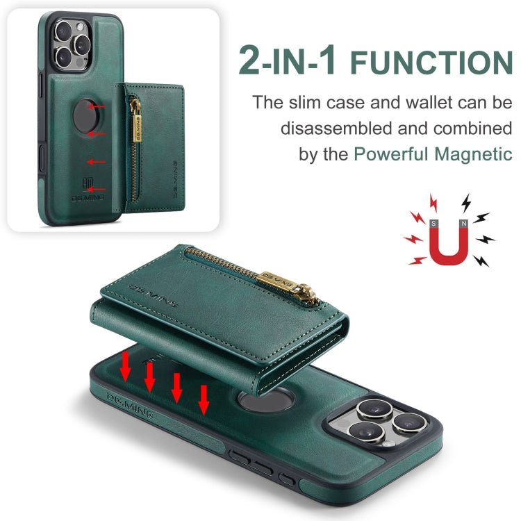 For iPhone 16 Pro Max DG.MING M5 Series Zip RFID Multi Card Detachable Leather Phone Case(Green) - iPhone 16 Pro Max Cases by DG.MING | Online Shopping South Africa | PMC Jewellery | Buy Now Pay Later Mobicred