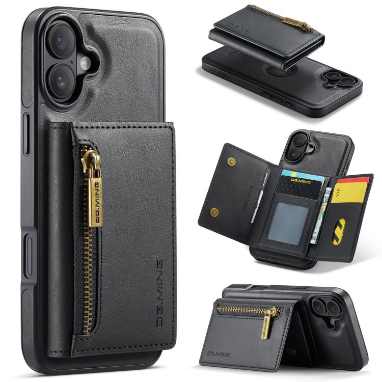 For iPhone 16 Plus DG.MING M5 Series Zip RFID Multi Card Detachable Leather Phone Case(Black) - iPhone 16 Plus Cases by DG.MING | Online Shopping South Africa | PMC Jewellery | Buy Now Pay Later Mobicred