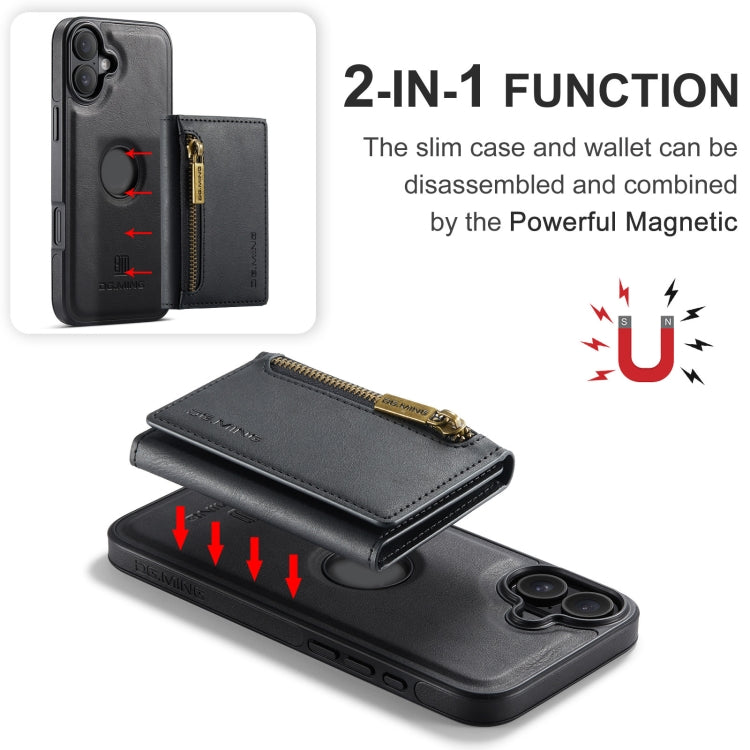 For iPhone 16 Plus DG.MING M5 Series Zip RFID Multi Card Detachable Leather Phone Case(Black) - iPhone 16 Plus Cases by DG.MING | Online Shopping South Africa | PMC Jewellery | Buy Now Pay Later Mobicred