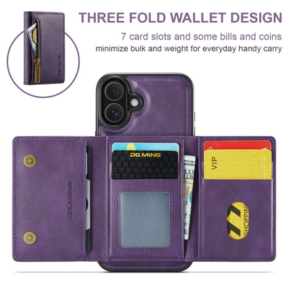 For iPhone 16 Plus DG.MING M5 Series Zip RFID Multi Card Detachable Leather Phone Case(Purple) - iPhone 16 Plus Cases by DG.MING | Online Shopping South Africa | PMC Jewellery | Buy Now Pay Later Mobicred