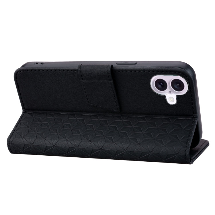 For iPhone 16 Plus Business Diamond Buckle Leather Phone Case with Lanyard(Black) - free shipping - PMC TechLife - Order now!