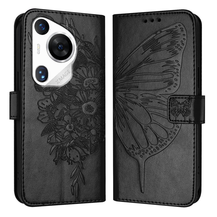 For Huawei Pura 70 Pro Embossed Butterfly Leather Phone Case(Black) - Huawei Cases by PMC Jewellery | Online Shopping South Africa | PMC Jewellery | Buy Now Pay Later Mobicred