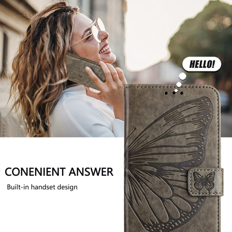 For Honor Magic6 Pro 5G Global Embossed Butterfly Leather Phone Case(Grey) - Honor Cases by PMC Jewellery | Online Shopping South Africa | PMC Jewellery | Buy Now Pay Later Mobicred