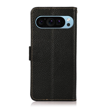 For Google Pixel 9 KHAZNEH Side-Magnetic Litchi Genuine Leather RFID Phone Case(Black) - Google Cases by PMC Jewellery | Online Shopping South Africa | PMC Jewellery | Buy Now Pay Later Mobicred