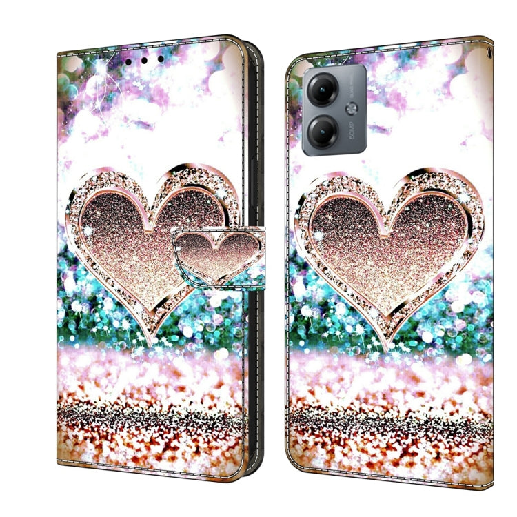 For Motorola Moto G14 Crystal 3D Shockproof Protective Leather Phone Case(Pink Diamond Heart) - Motorola Cases by PMC Jewellery | Online Shopping South Africa | PMC Jewellery | Buy Now Pay Later Mobicred