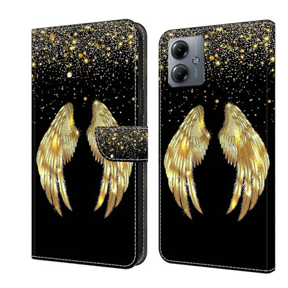 For Motorola Moto G14 Crystal 3D Shockproof Protective Leather Phone Case(Golden Wings) - Motorola Cases by PMC Jewellery | Online Shopping South Africa | PMC Jewellery | Buy Now Pay Later Mobicred