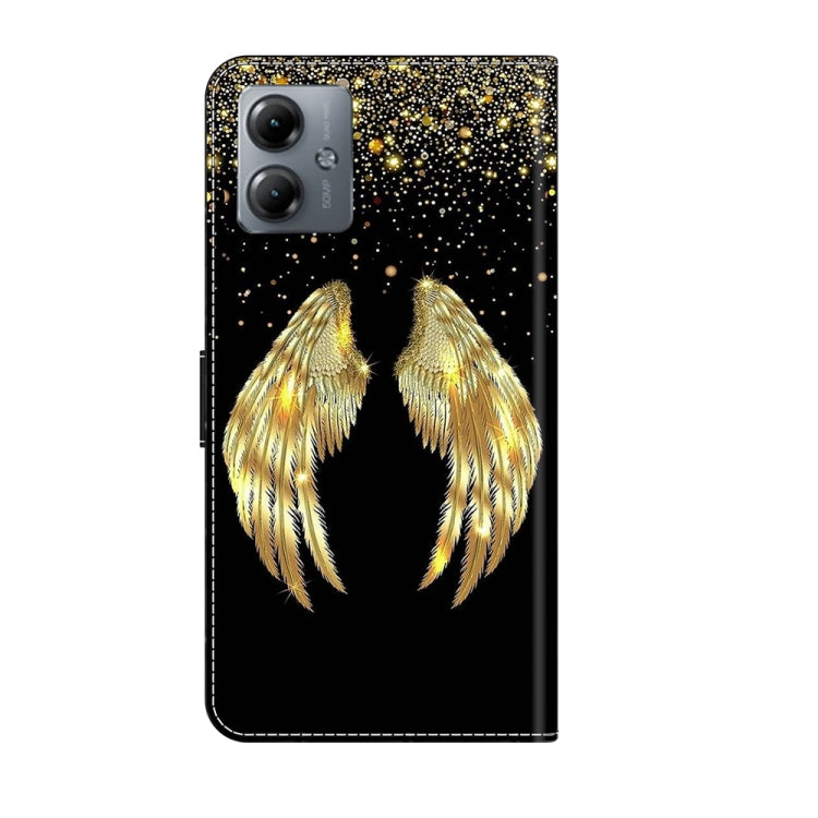 For Motorola Moto G14 Crystal 3D Shockproof Protective Leather Phone Case(Golden Wings) - Motorola Cases by PMC Jewellery | Online Shopping South Africa | PMC Jewellery | Buy Now Pay Later Mobicred