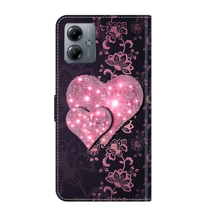 For Motorola Moto G14 Crystal 3D Shockproof Protective Leather Phone Case(Lace Love) - Motorola Cases by PMC Jewellery | Online Shopping South Africa | PMC Jewellery | Buy Now Pay Later Mobicred