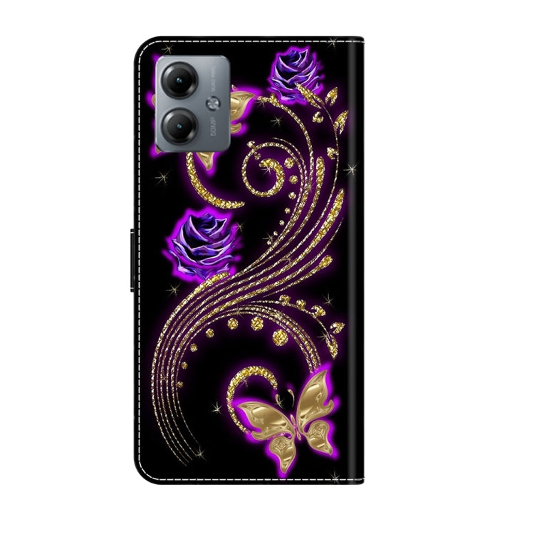 For Motorola Moto G14 Crystal 3D Shockproof Protective Leather Phone Case(Purple Flower Butterfly) - Motorola Cases by PMC Jewellery | Online Shopping South Africa | PMC Jewellery | Buy Now Pay Later Mobicred