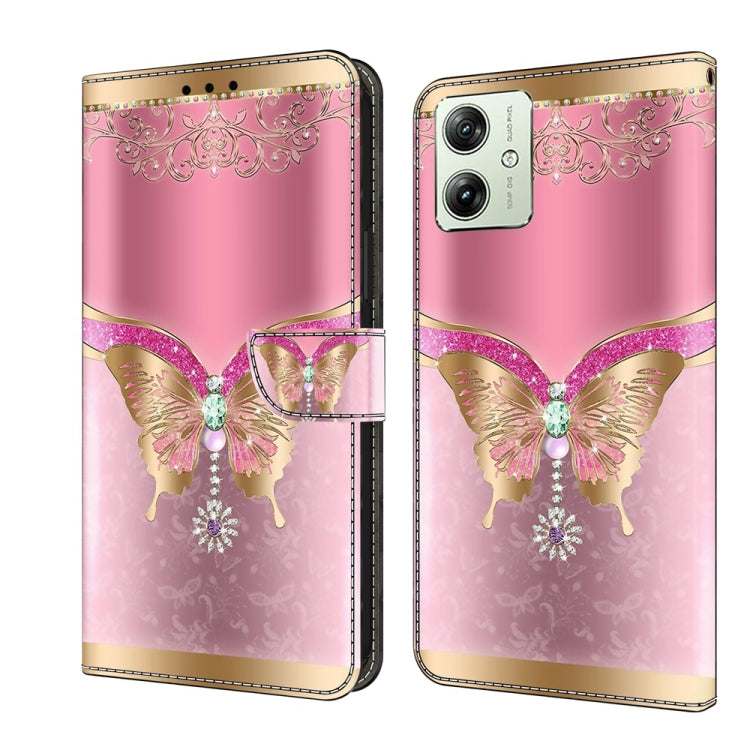 For Motorola Moto G54 Crystal 3D Shockproof Protective Leather Phone Case(Pink Bottom Butterfly) - Motorola Cases by PMC Jewellery | Online Shopping South Africa | PMC Jewellery | Buy Now Pay Later Mobicred