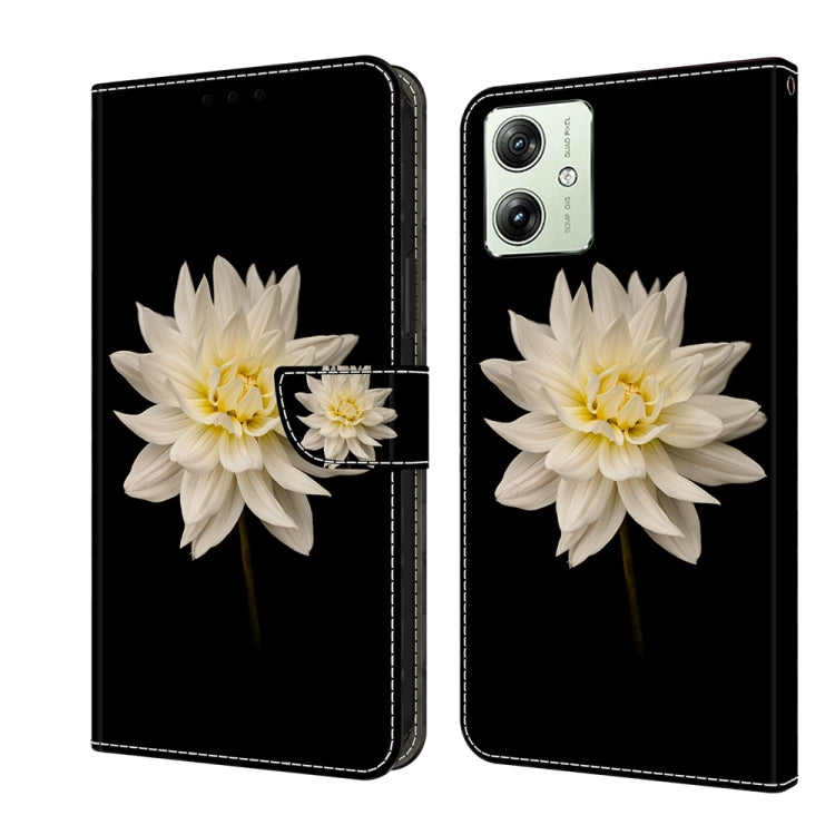 For Motorola Moto G54 Crystal 3D Shockproof Protective Leather Phone Case(White Flower) - Motorola Cases by PMC Jewellery | Online Shopping South Africa | PMC Jewellery | Buy Now Pay Later Mobicred