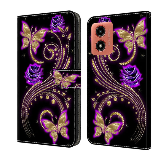 For Motorola Moto G Play 2024 Crystal 3D Shockproof Protective Leather Phone Case(Purple Flower Butterfly) - Motorola Cases by PMC Jewellery | Online Shopping South Africa | PMC Jewellery | Buy Now Pay Later Mobicred