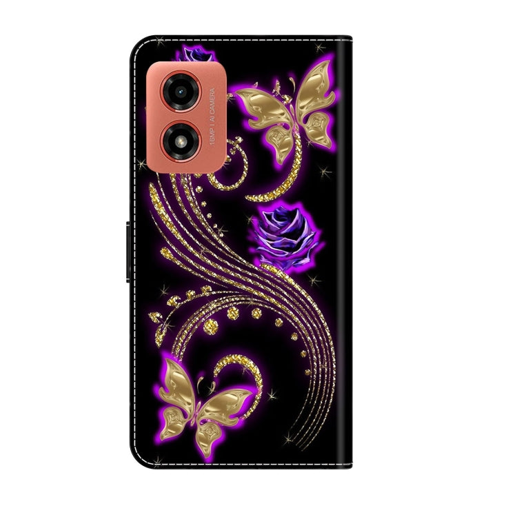 For Motorola Moto G Play 2024 Crystal 3D Shockproof Protective Leather Phone Case(Purple Flower Butterfly) - Motorola Cases by PMC Jewellery | Online Shopping South Africa | PMC Jewellery | Buy Now Pay Later Mobicred