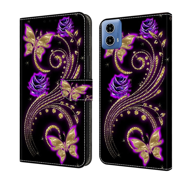 For Motorola Moto G24 Crystal 3D Shockproof Protective Leather Phone Case(Purple Flower Butterfly) - Motorola Cases by PMC Jewellery | Online Shopping South Africa | PMC Jewellery | Buy Now Pay Later Mobicred