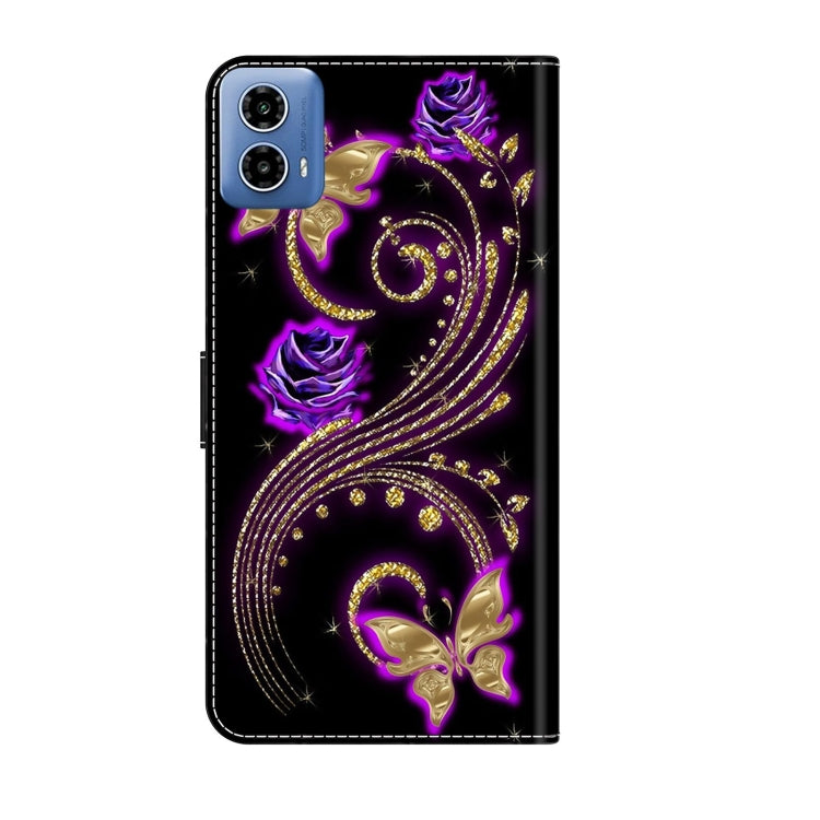 For Motorola Moto G24 Crystal 3D Shockproof Protective Leather Phone Case(Purple Flower Butterfly) - Motorola Cases by PMC Jewellery | Online Shopping South Africa | PMC Jewellery | Buy Now Pay Later Mobicred