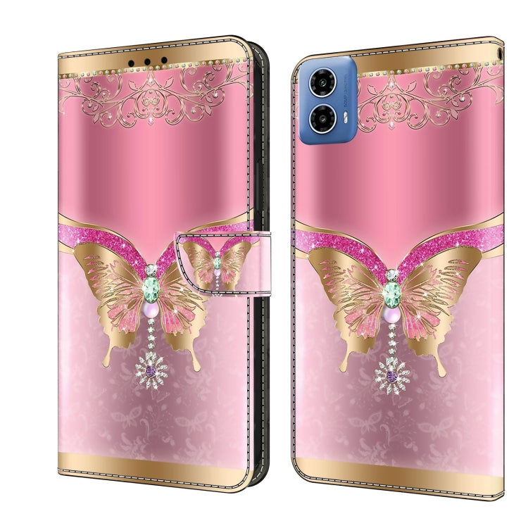 For Motorola Moto G24 Power Crystal 3D Shockproof Protective Leather Phone Case(Pink Bottom Butterfly) - Motorola Cases by PMC Jewellery | Online Shopping South Africa | PMC Jewellery | Buy Now Pay Later Mobicred