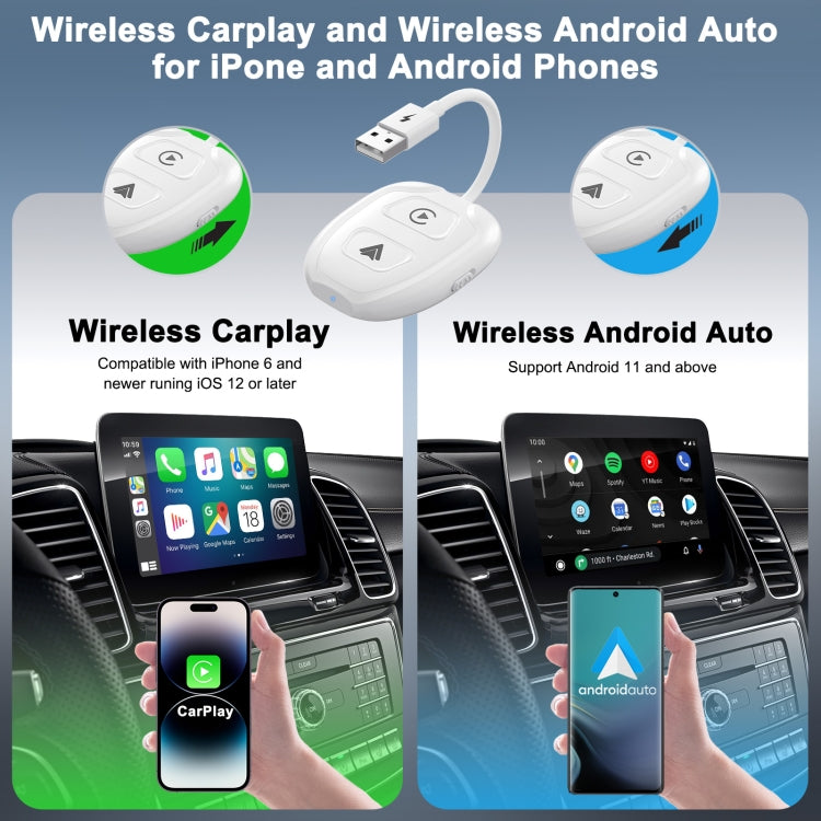 THT-020-9-1 USB + USB-C / Type-C Wired to Wireless Carplay / Android Auto Adapter(White) - Bluetooth Adapters by PMC Jewellery | Online Shopping South Africa | PMC Jewellery | Buy Now Pay Later Mobicred