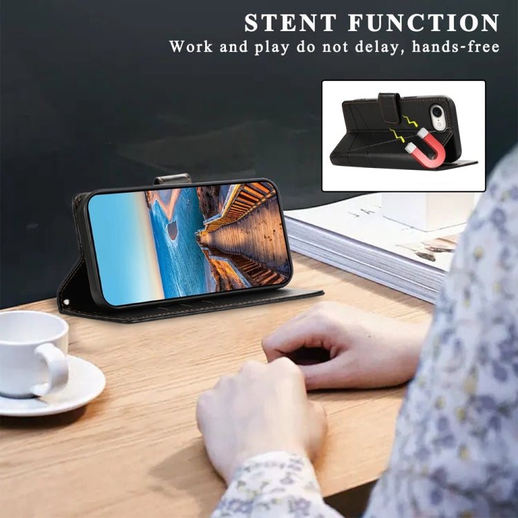 For iPhone 16e PU Genuine Leather Texture Embossed Line Phone Case(Black) - iPhone 16e Cases by PMC TechLife | Online Shopping South Africa | PMC TechLife | Buy Now Pay Later Mobicred