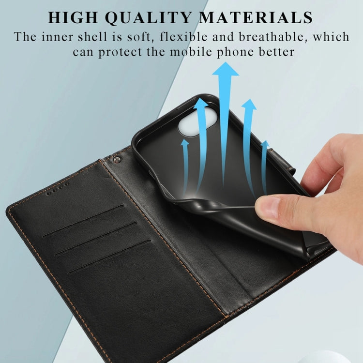 For iPhone 16e PU Genuine Leather Texture Embossed Line Phone Case(Black) - iPhone 16e Cases by PMC TechLife | Online Shopping South Africa | PMC TechLife | Buy Now Pay Later Mobicred