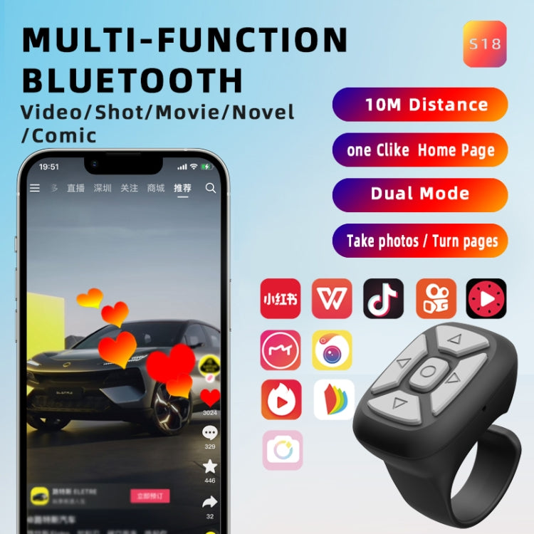 S18 Portable Smart Wireless Bluetooth Ring Remote Control(Black) - Phone Remote Control by PMC TechLife | Online Shopping South Africa | PMC TechLife | Buy Now Pay Later Mobicred