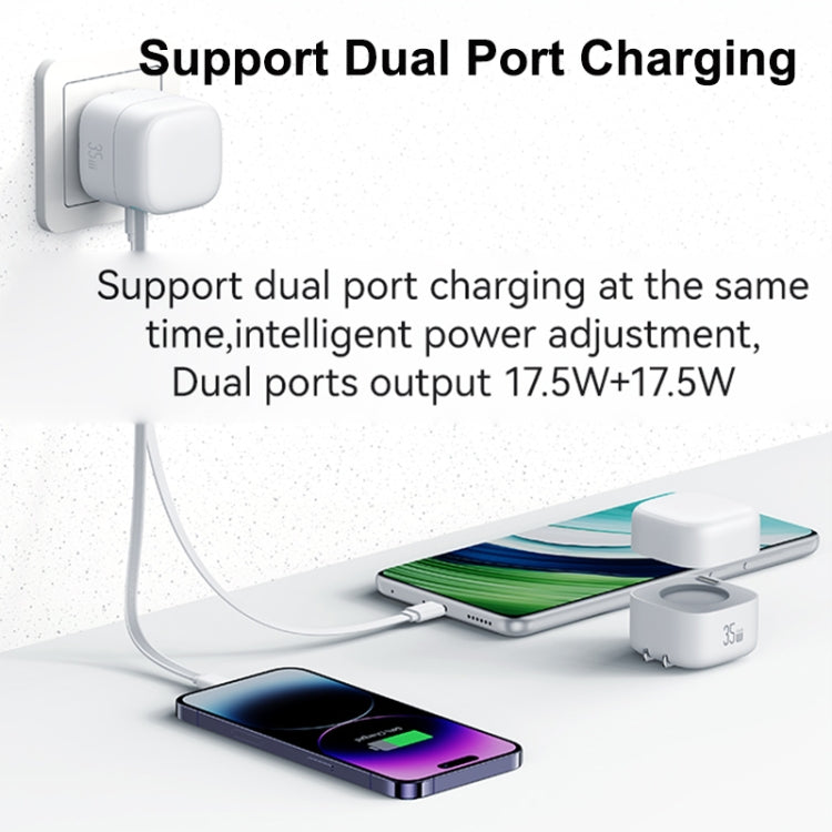 USAMS US-CC203 SMF Series PD35W Dual Type-C Port GaN Fast Charger, US Plug(White) - USB Charger by USAMS | Online Shopping South Africa | PMC Jewellery | Buy Now Pay Later Mobicred