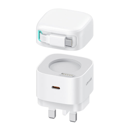 USAMS US-CC204 SMF Series PD35W Dual Type-C Port GaN Fast Charger, UK Plug(White) - USB Charger by USAMS | Online Shopping South Africa | PMC Jewellery | Buy Now Pay Later Mobicred