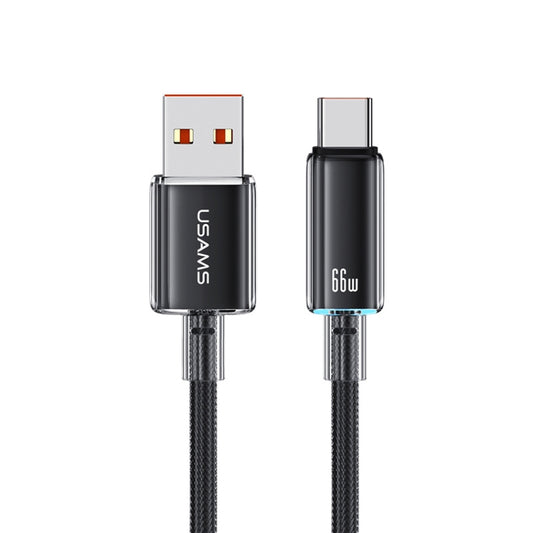 USAMS USB To Type-C 6A Aluminum Alloy Clear LED Fast Charge Data Cable, Length: 1.2m(Black) - Multifunction Cable by USAMS | Online Shopping South Africa | PMC Jewellery | Buy Now Pay Later Mobicred