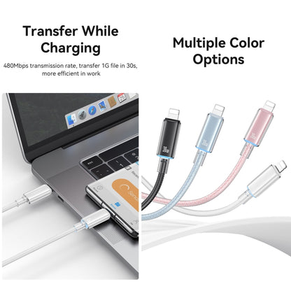 USAMS Type-C To 8 Pin Aluminum Alloy Clear LED 30W PD Fast Charge Data Cable, Length:1.2m(White) - 2 in 1 Cable by USAMS | Online Shopping South Africa | PMC Jewellery | Buy Now Pay Later Mobicred