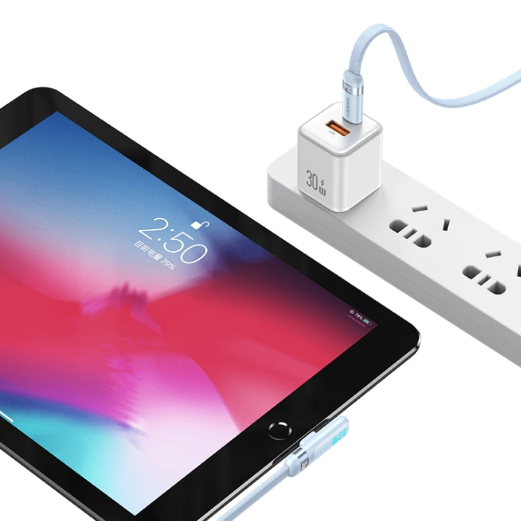 USAMS US-SJ652 PD 30W USB-C/Type-C to 8 Pin Aluminum Alloy Digital Display Fast Charging Elbow Data Cable, Length: 1.2m(Blue) - 2 in 1 Cable by USAMS | Online Shopping South Africa | PMC TechLife | Buy Now Pay Later Mobicred