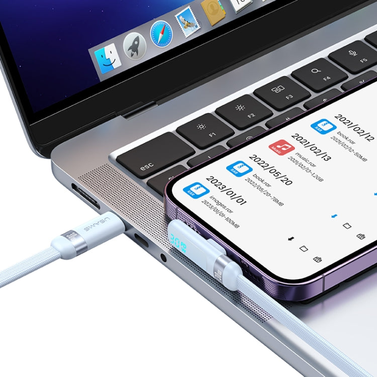 USAMS US-SJ652 PD 30W USB-C/Type-C to 8 Pin Aluminum Alloy Digital Display Fast Charging Elbow Data Cable, Length: 1.2m(Blue) - 2 in 1 Cable by USAMS | Online Shopping South Africa | PMC TechLife | Buy Now Pay Later Mobicred