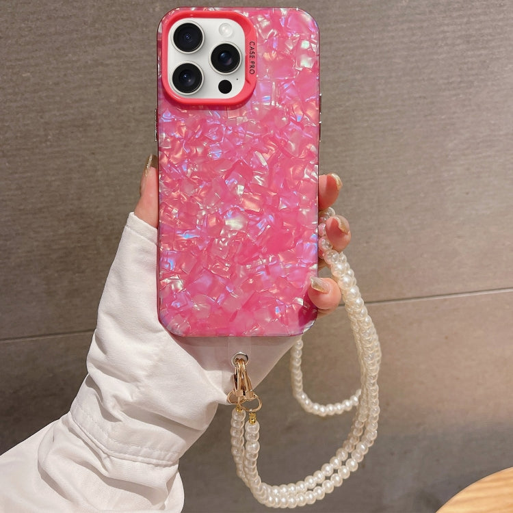 For iPhone 14 Pro Max Shell Texture Crossbody Pearl Chain TPU Hybrid Acrylic Phone Case(Rose Red) - iPhone 14 Pro Max Cases by PMC Jewellery | Online Shopping South Africa | PMC Jewellery