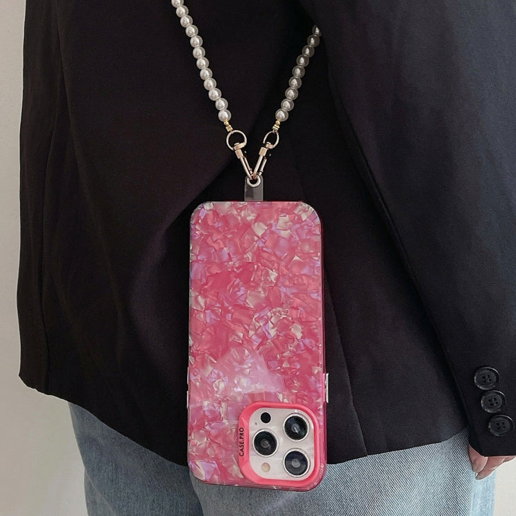 For iPhone 14 Pro Max Shell Texture Crossbody Pearl Chain TPU Hybrid Acrylic Phone Case(Rose Red) - iPhone 14 Pro Max Cases by PMC Jewellery | Online Shopping South Africa | PMC Jewellery