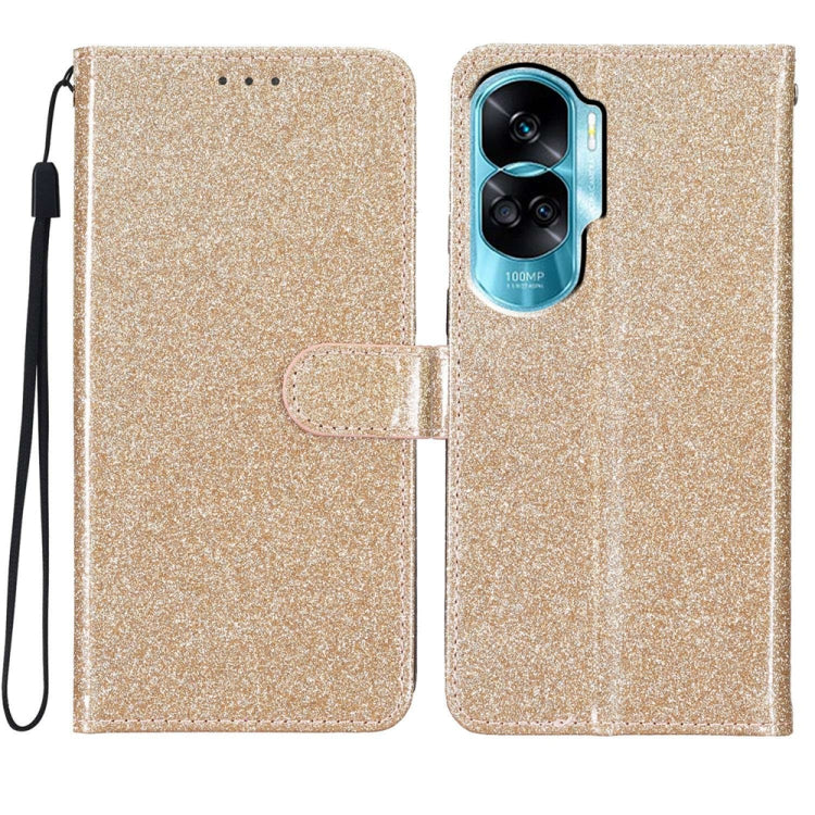 For Honor 90 Lite Glitter Powder Flip Leather Phone Case(Gold) - Honor Cases by PMC TechLife | Online Shopping South Africa | PMC TechLife | Buy Now Pay Later Mobicred
