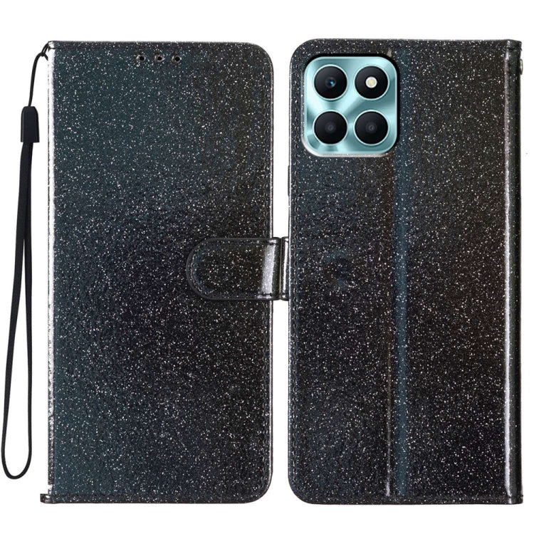 For Honor X6a Glitter Powder Flip Leather Phone Case(Black) - Honor Cases by PMC Jewellery | Online Shopping South Africa | PMC Jewellery | Buy Now Pay Later Mobicred