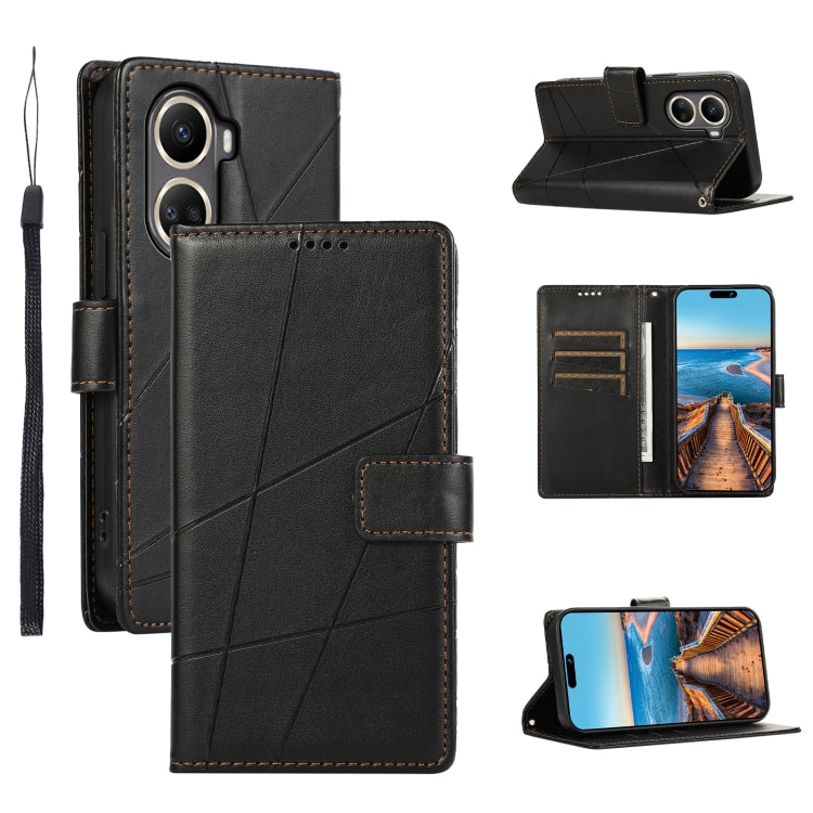 For Huawei nova 10 SE PU Genuine Leather Texture Embossed Line Phone Case(Black) - Huawei Cases by PMC Jewellery | Online Shopping South Africa | PMC Jewellery