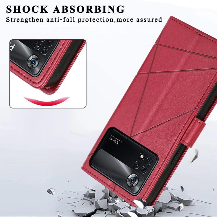 For Xiaomi Poco X4 Pro 5G PU Genuine Leather Texture Embossed Line Phone Case(Red) - Xiaomi Cases by PMC Jewellery | Online Shopping South Africa | PMC Jewellery | Buy Now Pay Later Mobicred