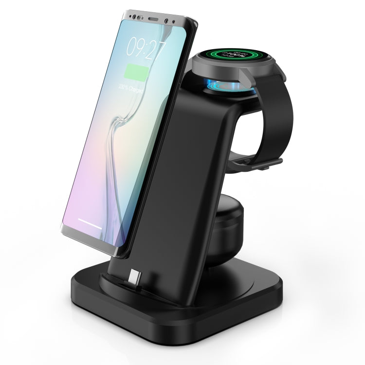 For Type-C Mobile Phones & Earphones / Samsung Watch Series 4 in 1 Wireless Charger Holder(Black) - Multifunction Charger by PMC Jewellery | Online Shopping South Africa | PMC Jewellery | Buy Now Pay Later Mobicred