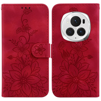 For Honor Magic6 Pro Lily Embossed Leather Phone Case(Red) - Honor Cases by PMC Jewellery | Online Shopping South Africa | PMC Jewellery | Buy Now Pay Later Mobicred