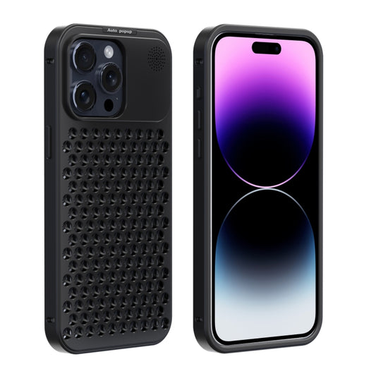 For iPhone 14 Pro R-JUST RJ58 Aromatherapy Metal Cooling Phone Case(Black) - iPhone 14 Pro Cases by R-JUST | Online Shopping South Africa | PMC Jewellery | Buy Now Pay Later Mobicred