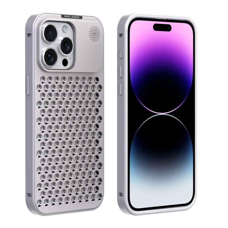 For iPhone 14 Pro R-JUST RJ58 Aromatherapy Metal Cooling Phone Case(Silver) - iPhone 14 Pro Cases by R-JUST | Online Shopping South Africa | PMC Jewellery | Buy Now Pay Later Mobicred