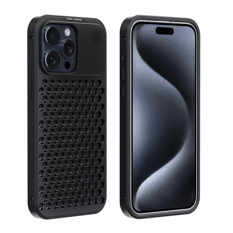 For iPhone 15 Pro R-JUST RJ58 Aromatherapy Metal Cooling Phone Case(Black) - iPhone 15 Pro Cases by R-JUST | Online Shopping South Africa | PMC Jewellery | Buy Now Pay Later Mobicred