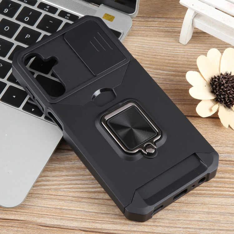 For Samsung Galaxy A15 Camera Shield Card Slot PC+TPU Phone Case(Black) - Galaxy Phone Cases by PMC TechLife | Online Shopping South Africa | PMC TechLife