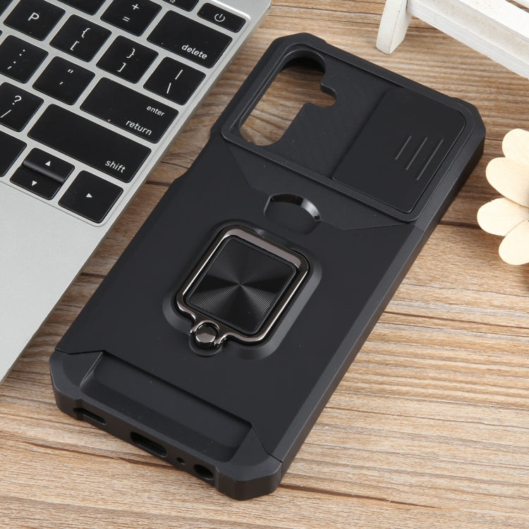 For Samsung Galaxy A15 Camera Shield Card Slot PC+TPU Phone Case(Black) - Galaxy Phone Cases by PMC Jewellery | Online Shopping South Africa | PMC Jewellery