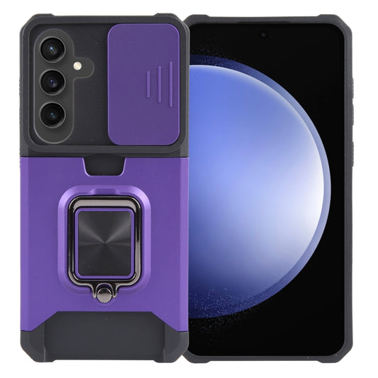 For Samsung Galaxy S24 5G Camera Shield Card Slot PC+TPU Phone Case(Purple) - Galaxy S24 5G Cases by PMC Jewellery | Online Shopping South Africa | PMC Jewellery