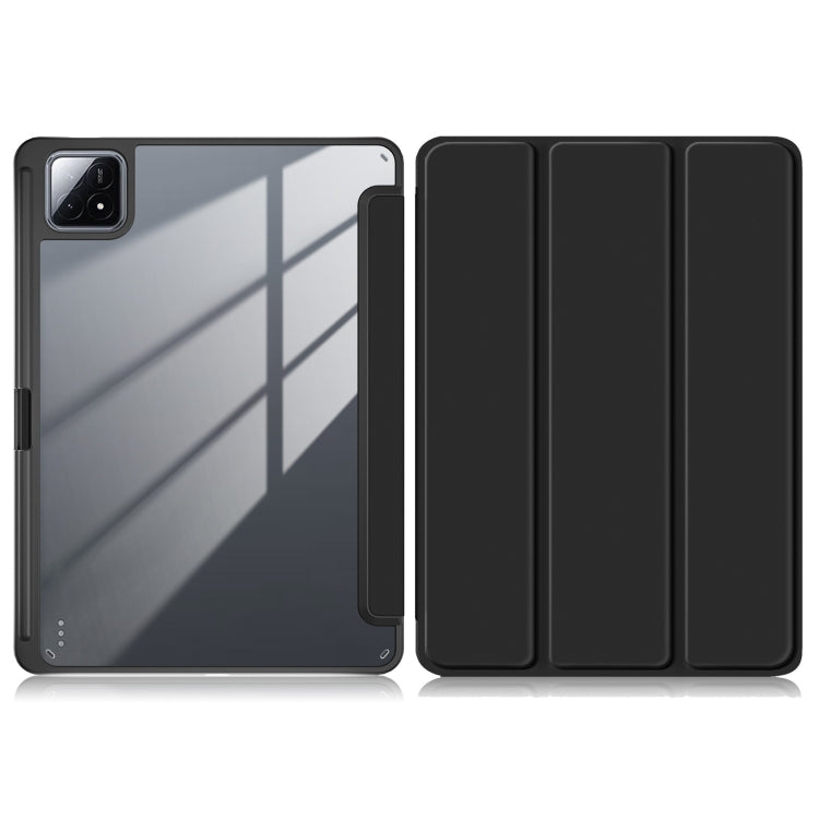 For Xiaomi Pad 6S Pro 12.4 Acrylic 3-Fold Solid Color Smart Leather Tablet Case(Black) - More Tablet Cases by PMC Jewellery | Online Shopping South Africa | PMC Jewellery